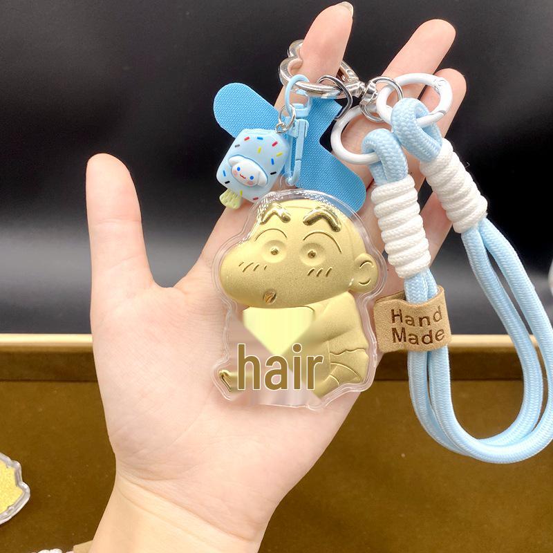 Shin-chan Golden Hair Wax Crayon Keychain - Cute Cartoon Pendant & Pure Gold Phone Chain Gift Gold Leaf синий