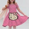 Sanrio 2026New Girls Summer Dress Fashion Cartoon Cute Hello Kitty 3DPrint Dresses Girl Short Sleeve Princess Vacation Clothing