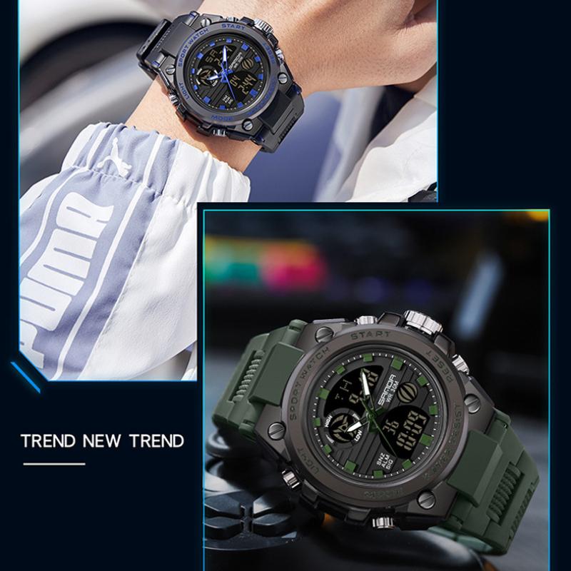 SANDA Fashion Trend Electronic Watch Multifunctional Waterproof Wristwatch