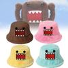Kun Plush Domo Bucket Hat Cartoon Anime Warm Fluffy Flat Roof Cap For Men Women