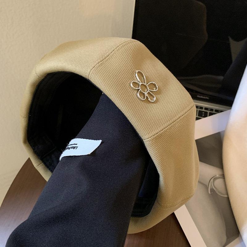 Big head circumference black beret women's versatile spring and autumn models show small face big head bud painter hat octagonal hat