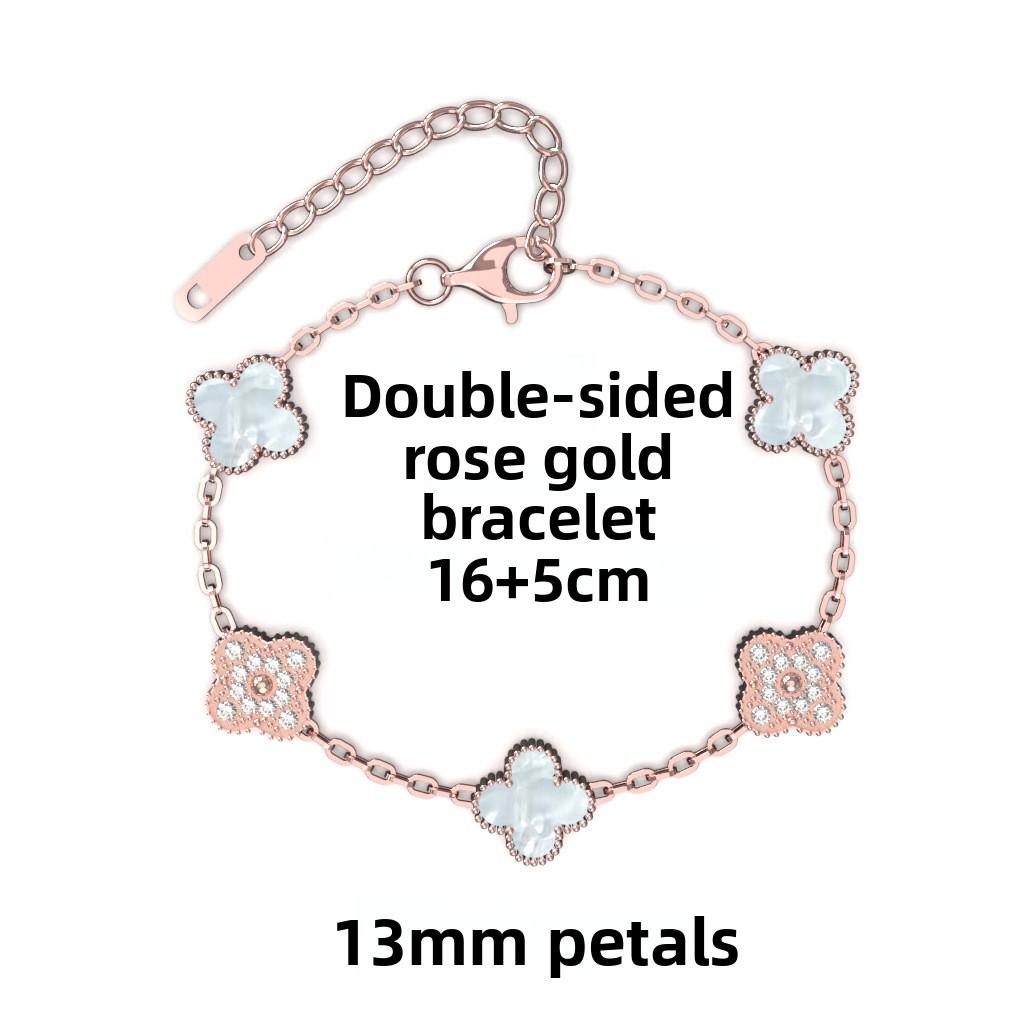 Brățară Trifoi cu Patru Foi de 13 mm Aur Roz Vid Cinci Flori Brățară Completă pentru Doamne