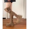 Thick-soled tall knight boots, new suede two-through knee boots, retro versatile imitation leather boots for women