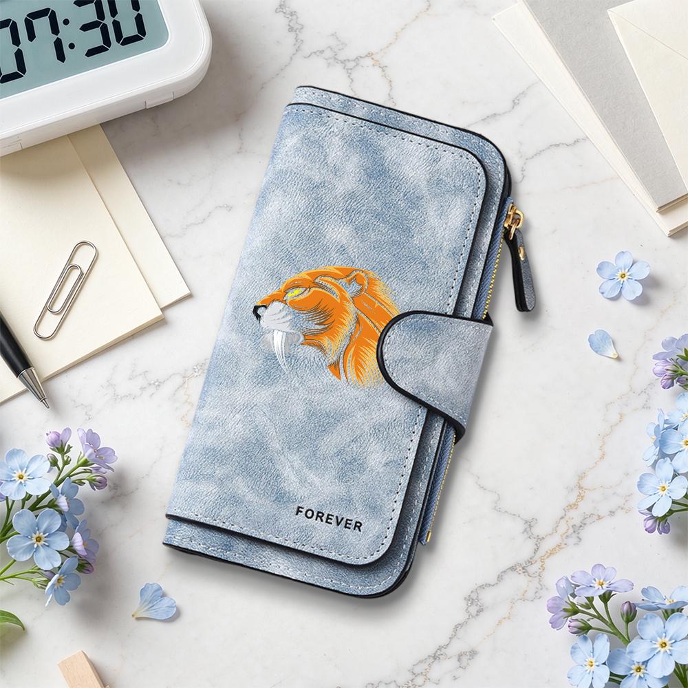 Vintage Animal Lion Pattern Women Wallet Stylish Portable Daily Use Card Holder Fashion Clutch Forever Design Ladies Purse