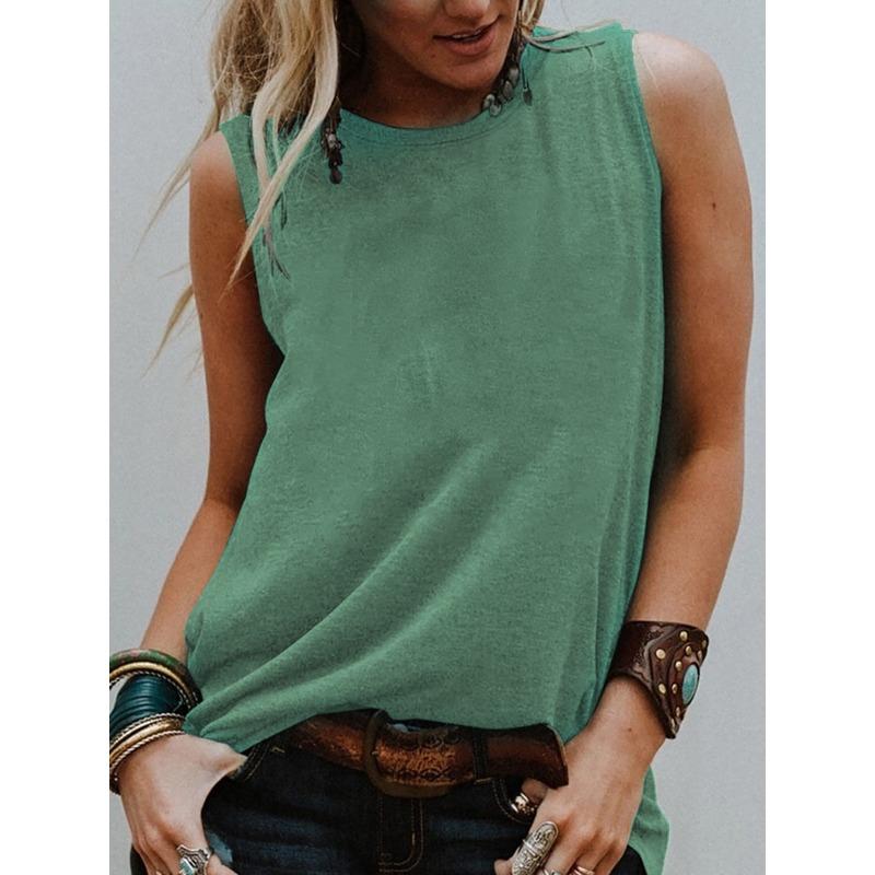 

YYFS женские модные повседневные летние весенние однотонные блузки и рубашки без рукавов с круглым вырезом и принтом XXXL оливковое зеленый