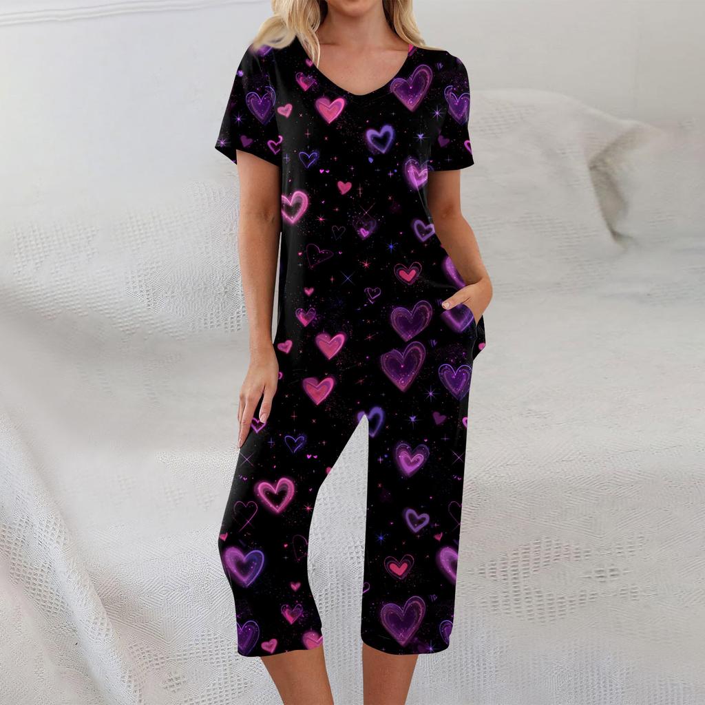2 Piece Sets For Women Short Sleeve Top And Pants With Pockets Workout Soft Print Sets