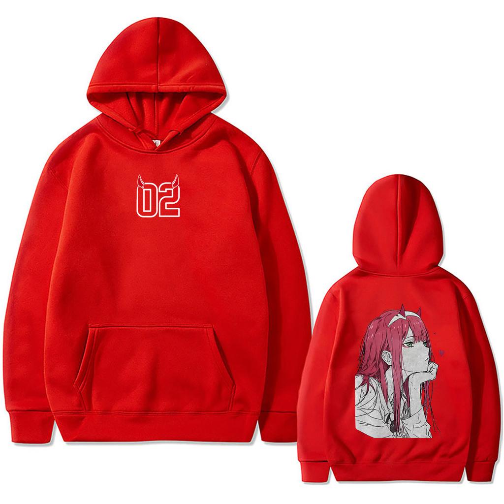 Darling In The Franxx Hoodie Zero Two 02 Horn Front Back Print Men Women Anime Manga Pullover Sweatshirt Unisex Casual Streetwear Hooded Top