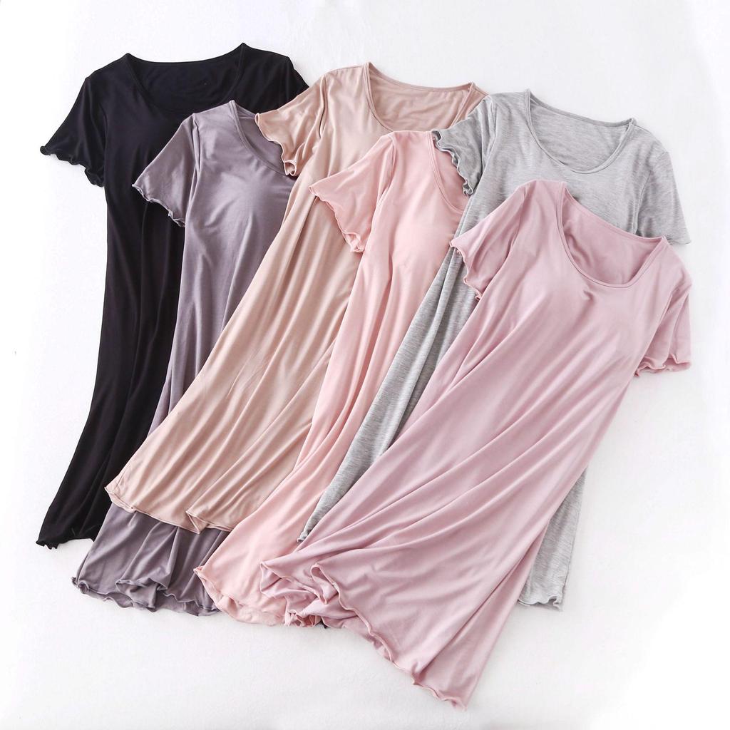 Women's Modal Nightgown with Ruffled Sleeves - Lightweight Pajamas or Casual Home Wear Dress