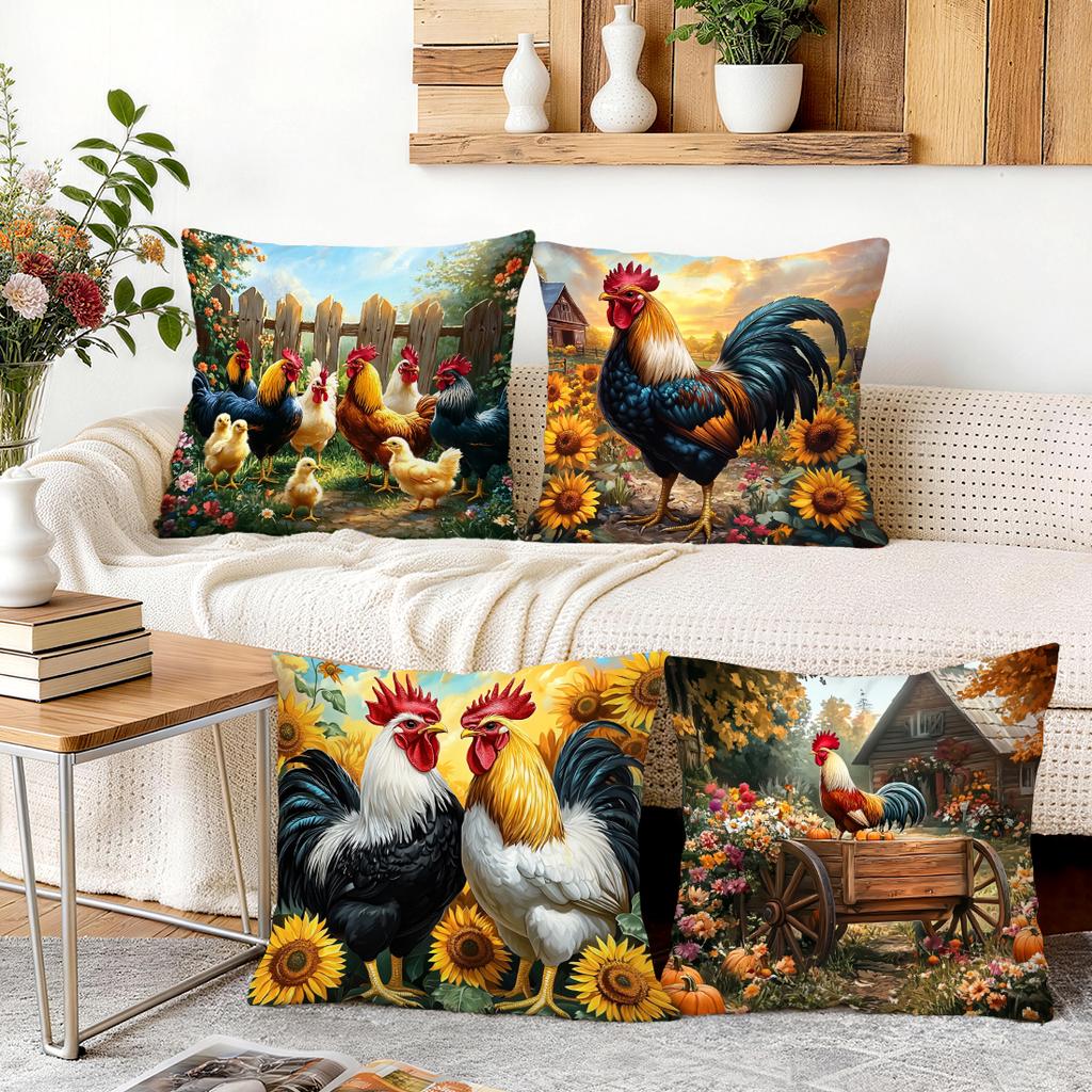 1/4pcs Farm Rooster Cushions Pillowcase Polyester Cushion Cover Throw Pillow Pillowcover Home Car Sofa Decor