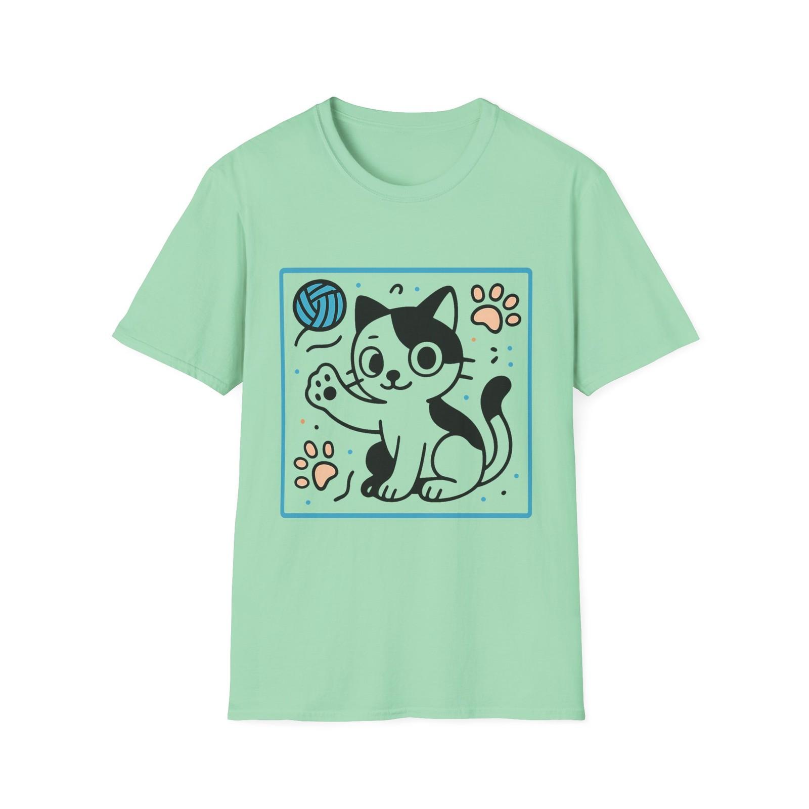 Unisex Softstyle T-Shirt Mens Womens Tees Top Cartoon Kitten Yarn Paw Prints Cute Cat Tee S