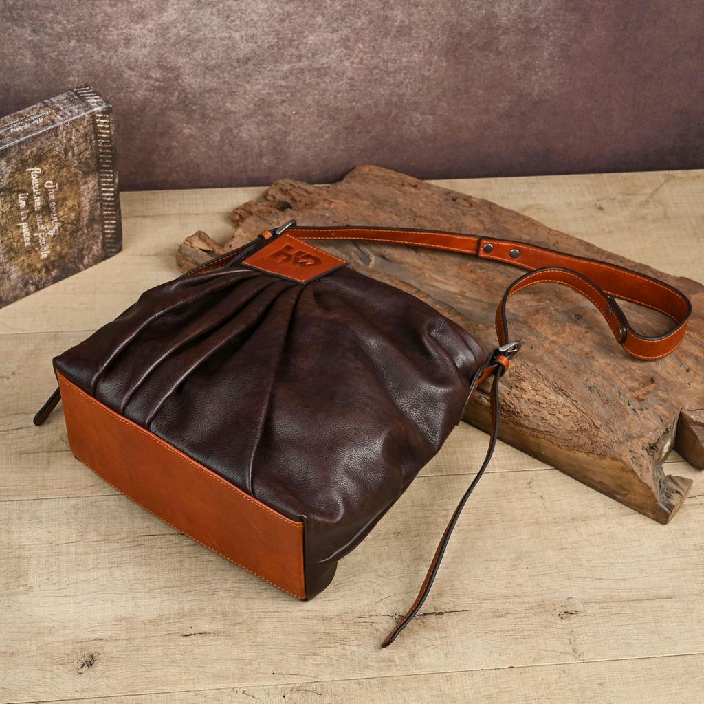 Johnature Borsa a Spalla a Tracolla Retrò Pelle Vera Pieghe Borsa da Donna di Alta Gamma e Multiuso