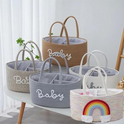 Bolsa de viaje multifuncional portátil para mamá, bolsa de pañales de cuerda de algodón, bolsa de almacenamiento de pañales, cesta de almacenamiento de pañales para bebé