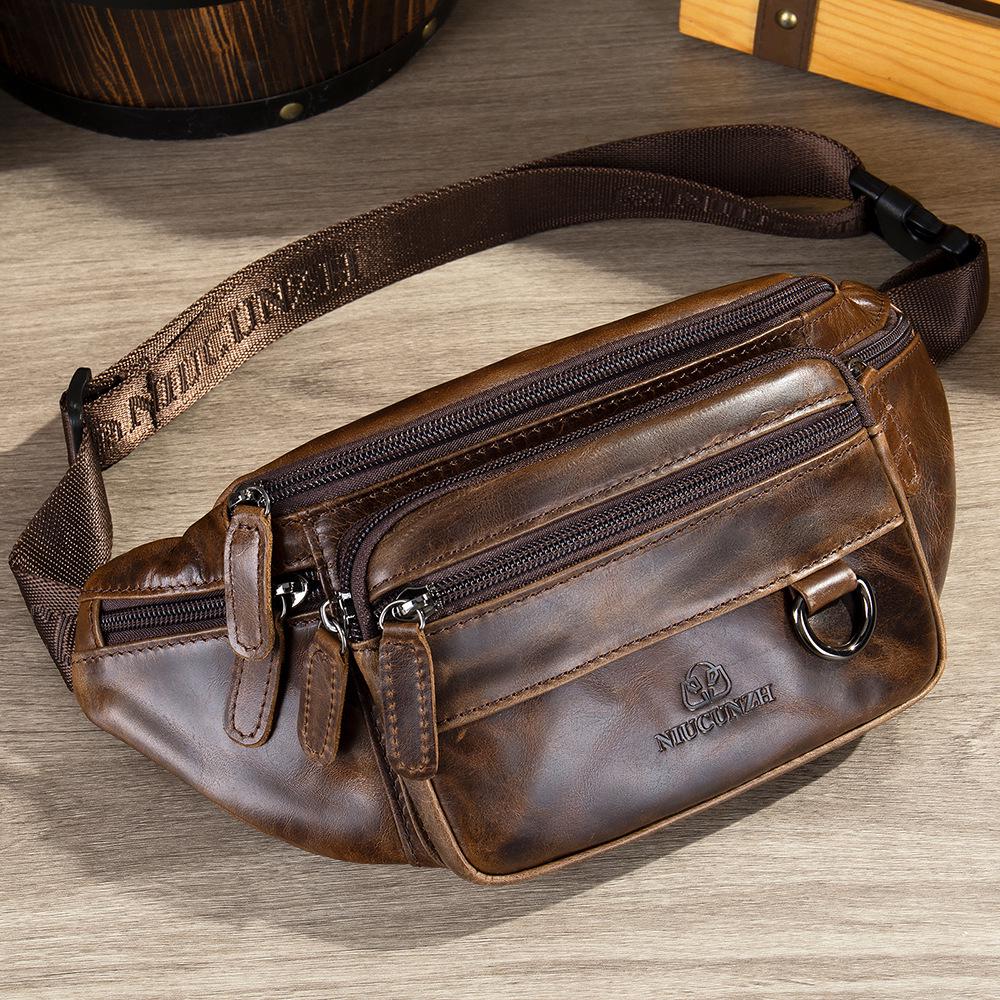 Men's Crossbody Leather Chest Bag - Genuine Cowhide Multifunctional Waist and Phone Bag