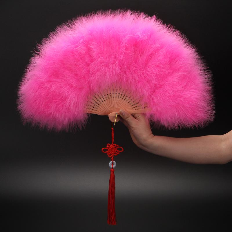 Ancient Style Qipao Feather Folding Fan for Dance and Photography