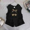 Girls Cotton Cartoon Print Tank Top And Shorts Set Fashionable Summer Two Piece Outfit For Kids