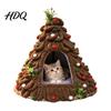 Felt Cat Bed Christmas Tree Cave Foldable Semi-Enclosed House Cozy House Warm Holiday Pet Hideaway for Indoor Cats Seasonal Home Decor Small