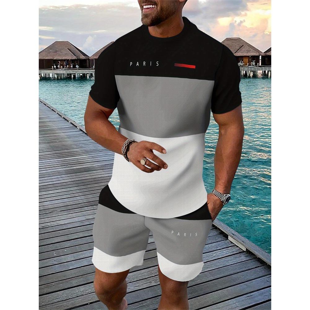 Men's Breathable Athletic Set Summer 3D Letter Print T-Shirt And Shorts Set Adult Lightweight Fitness Wear Casual Sportswear Set