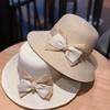 Bow Straw Hat Women's Spring and Summer Travel Visor Seaside UV Protection Versatile Sun Hat Casual Sun Protection Hat