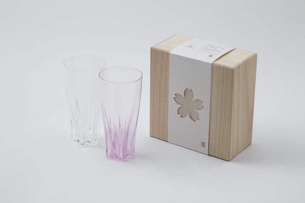 Hyaku Percent Beer Glass Red and White 380cc SAKURASAKU Glass Set of 2 (100%) [Sakurasaku Glass] SG-01PP