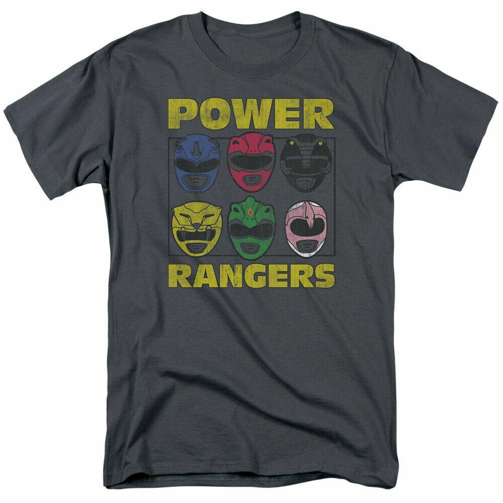 

26 Mighty Morphin Power Rangers Ranger Heads T Shirt Mens Licensed Tee Charcoal Unisex T-Shirt XL