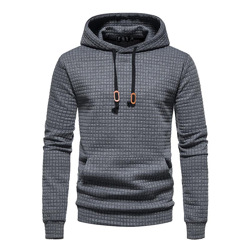 Men's Fashion Solid Color Casual Pullover Jacquard Sweat Men's Plaid Quilted Cotton Fabric Hooded Sweat