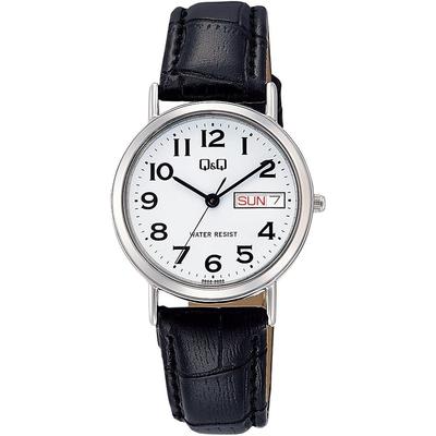 Citizen Q&Q Analog Waterproof Watch Date Day Leather Strap A203-304 Women's White