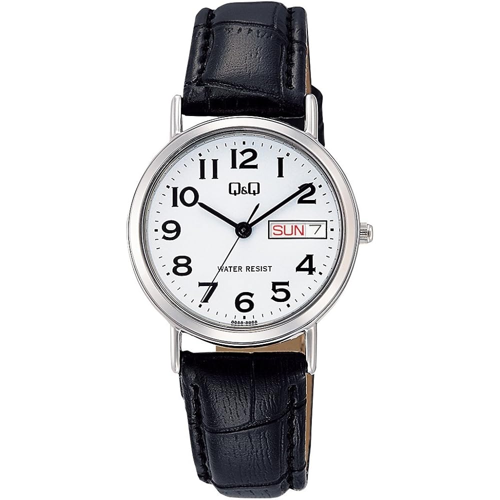 Citizen Q&Q Analog Waterproof Watch Date Day Leather Strap A203-304 Women s White