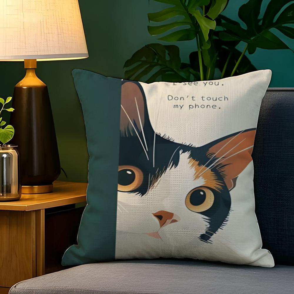 Funny cute cat peeking out  Pillow Case Natural Linen Pillow Case DoubleSided Decor Sofa Pillowcase Home Decor