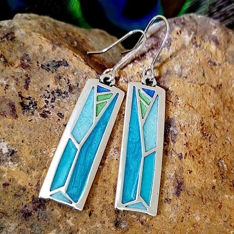 925 Retro Thai Silver Opal Earrings: Handmade European & American Style Colorful Mosaic Design