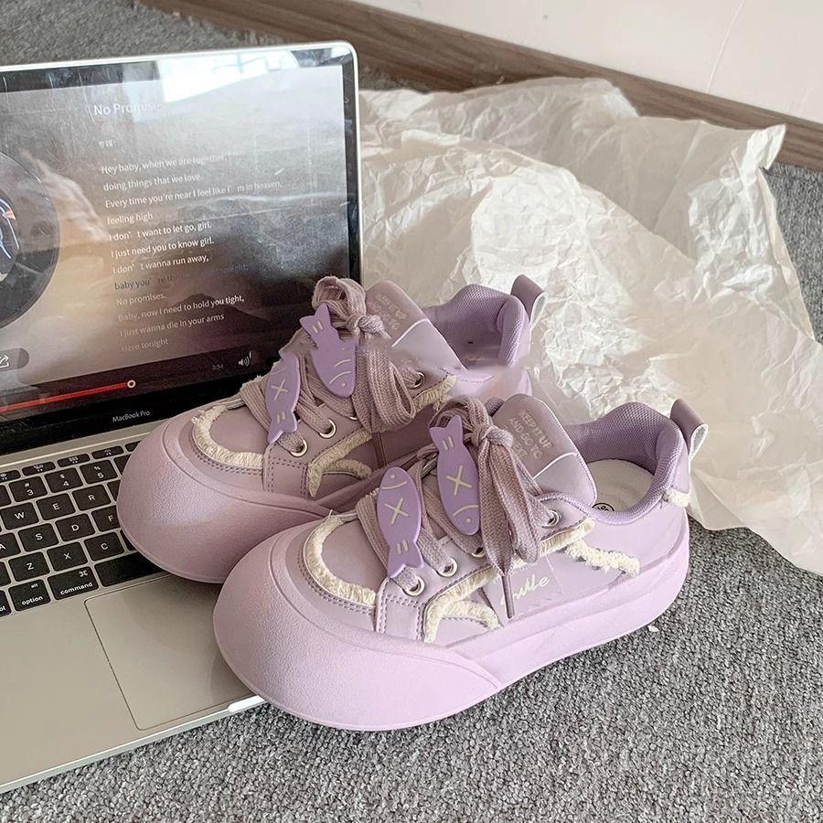 2025 Spring and Summer Campus Style Platform Bread Shoes Women's Versatile Little White Shoes High Value Niche Fashion Lightweight Sports Women