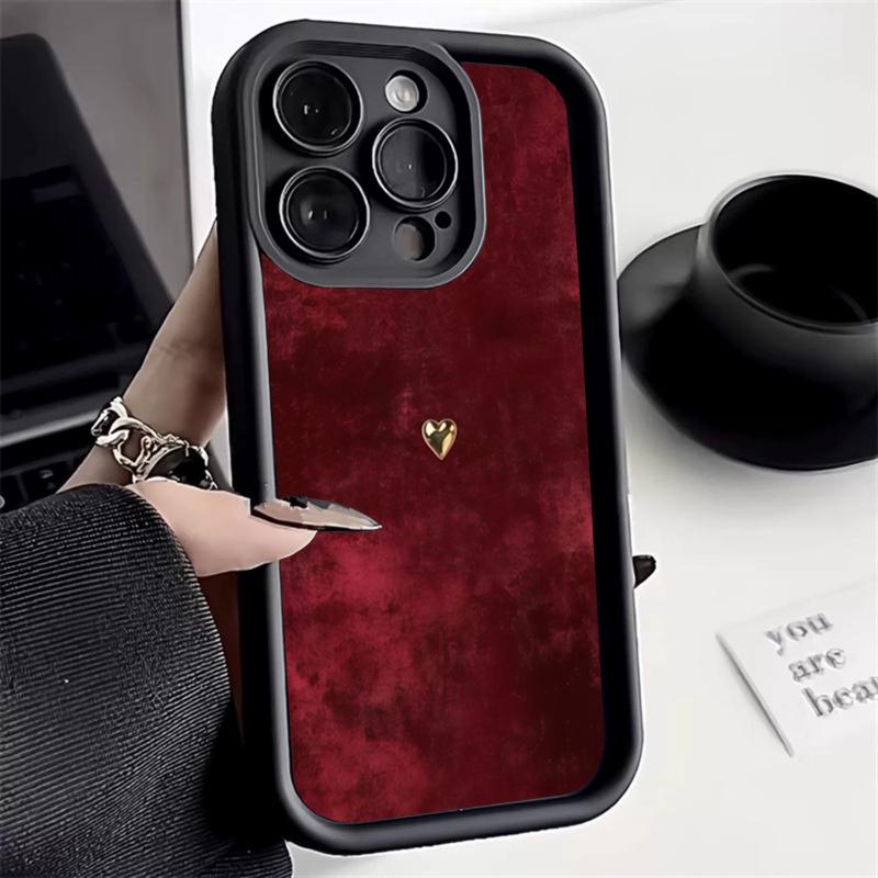 Wine Red Suede Gold Heart Leopard Phone Case For Samsung Galaxy S25 S24 S23 S22 S21 Ultra Plus FE A26 A33 A25 A16 A56 Soft Cover