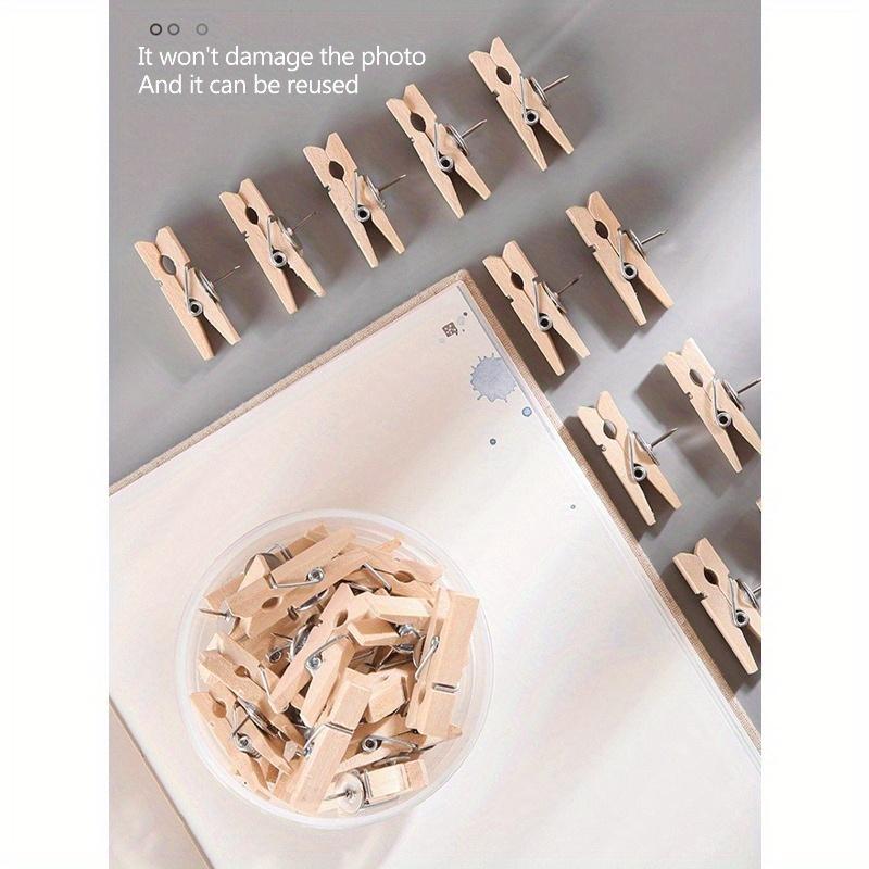 20pcs Wooden Clip Picture Nails, Photo Wall Messages Push Pins, Felt Board Decoration Fixing Large Head Nail Clips