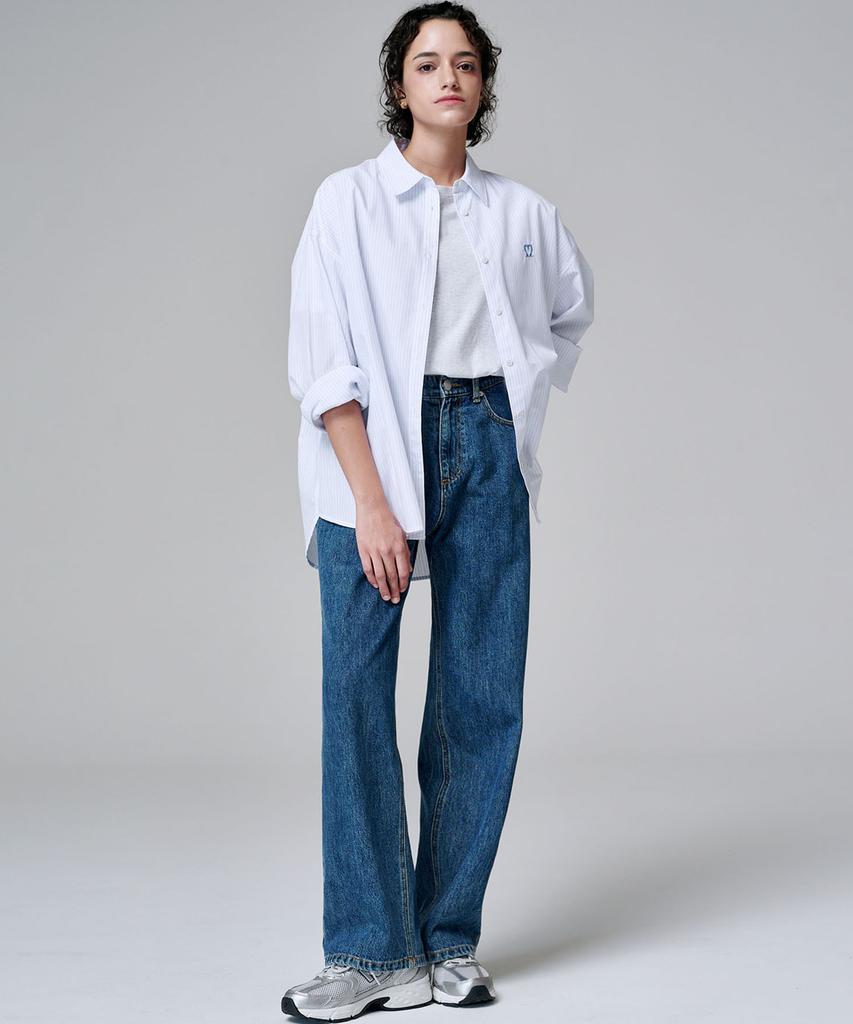 MALOUPE 9133 Regular Wide Denim Pants (Medium Indigo)