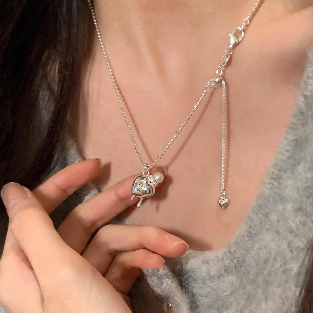 925 Silver Heart Pendant Necklace Adjustable Choker Elegant Love Jewelry Gift for Women Girls