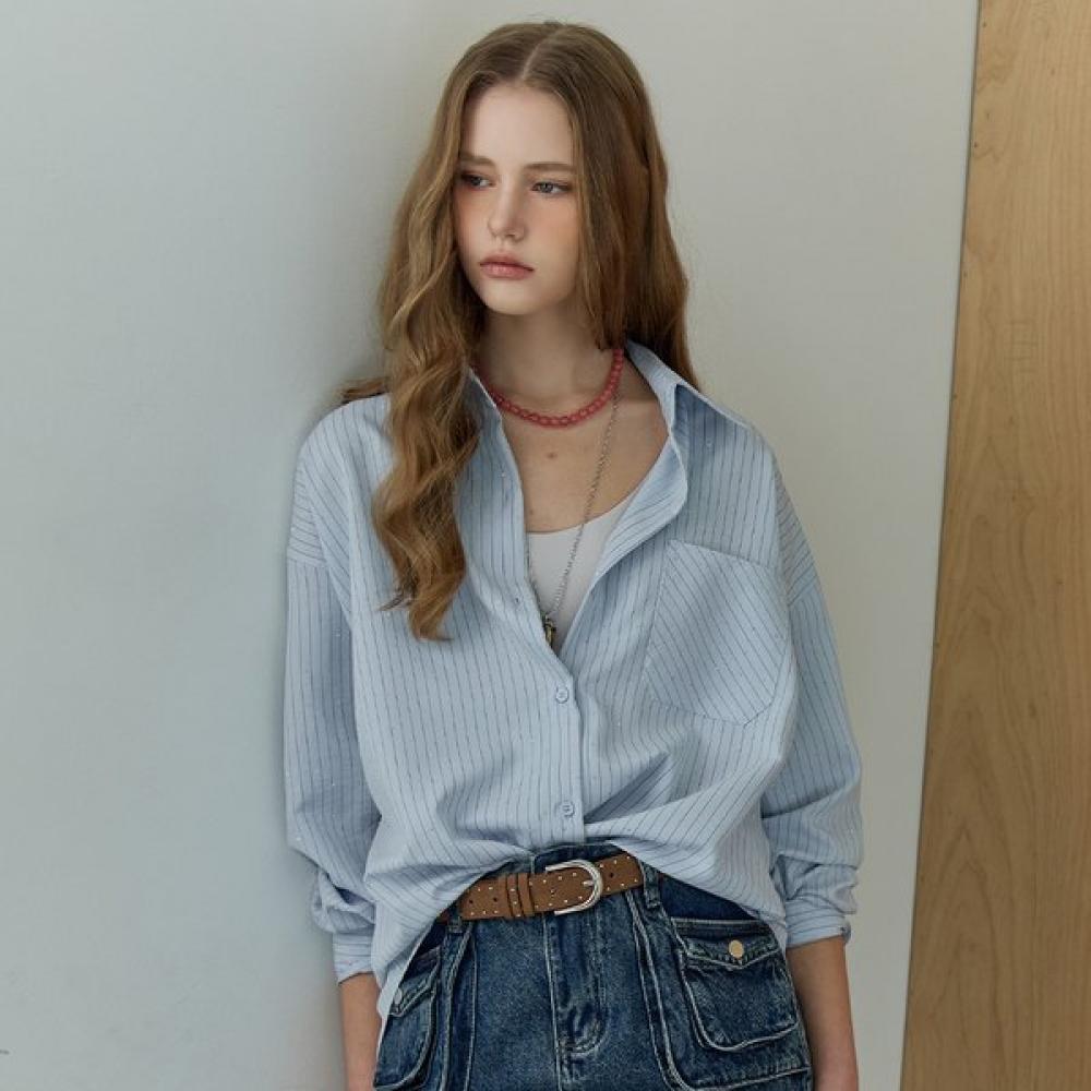 

Maxza Mini Cubic Point Loose Fit Stripe Shirt white/FREE