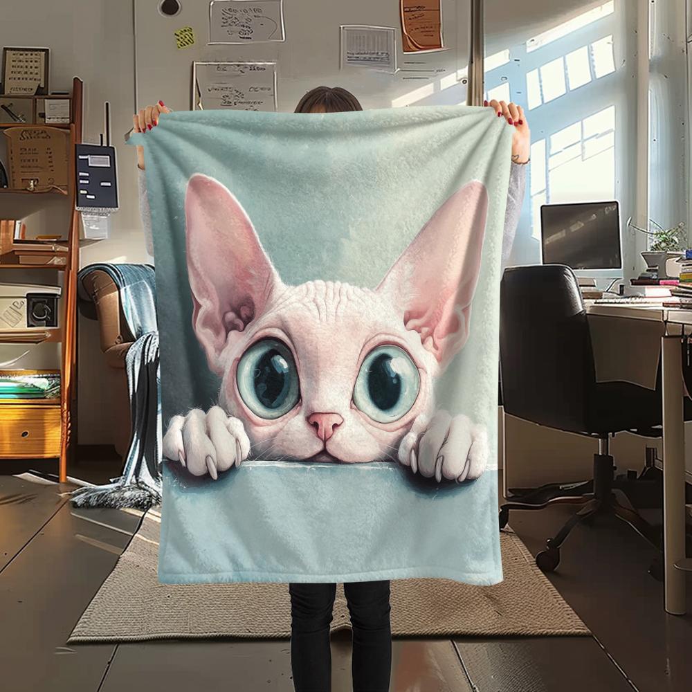 Hairless Cat Pattern Flannel Blanket, High Quality Comfortable for All Seasons, Home Decor, Warmth and Comfort, Perfect for Gifts.