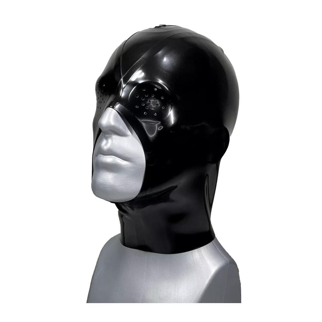 Siatkowe oczy lateksowy kaptur otwarty podbródek gumowa maska na kostium kota fetysz klubowy BDSM