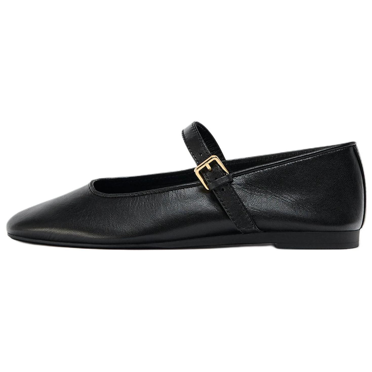 Zara Lightweight Elegant Leather Round Toe Square Mouth Ballet Flat Mary Jane Shoes Women Shoes Black 13502510-38 37