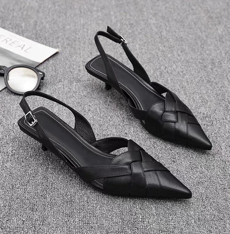 Fashion Weave Women Heeled Sandals Pointed Toe Elegant Shoes Woman 2025 Trend Summer New Slippers Fashion Heels Women Zapatos Mujer