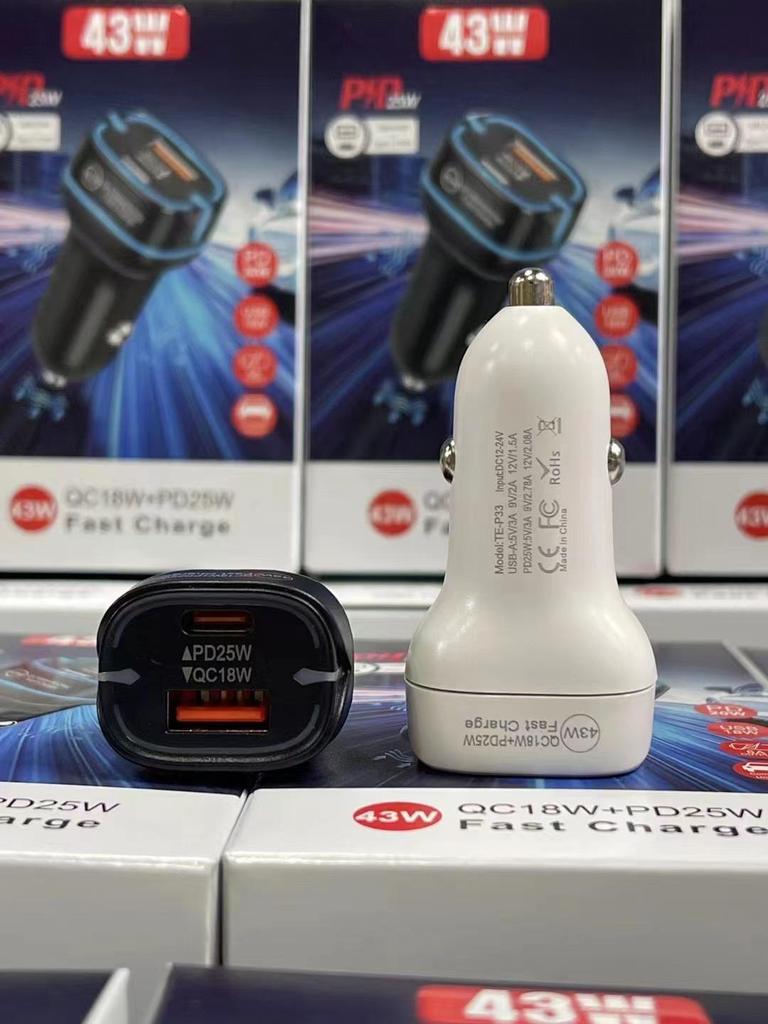 PD25W Dual Port Fast Car Charger for Xiaomi, Huawei, Apple – Cigarette Lighter Adapter