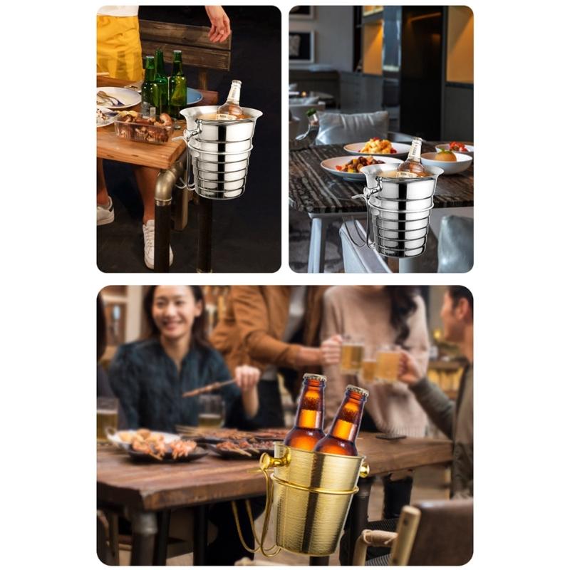 Ice Bucket Stand for Bar Counter Use in Steel Wire with Side Mount Support for Dining Table Drink Service Zone