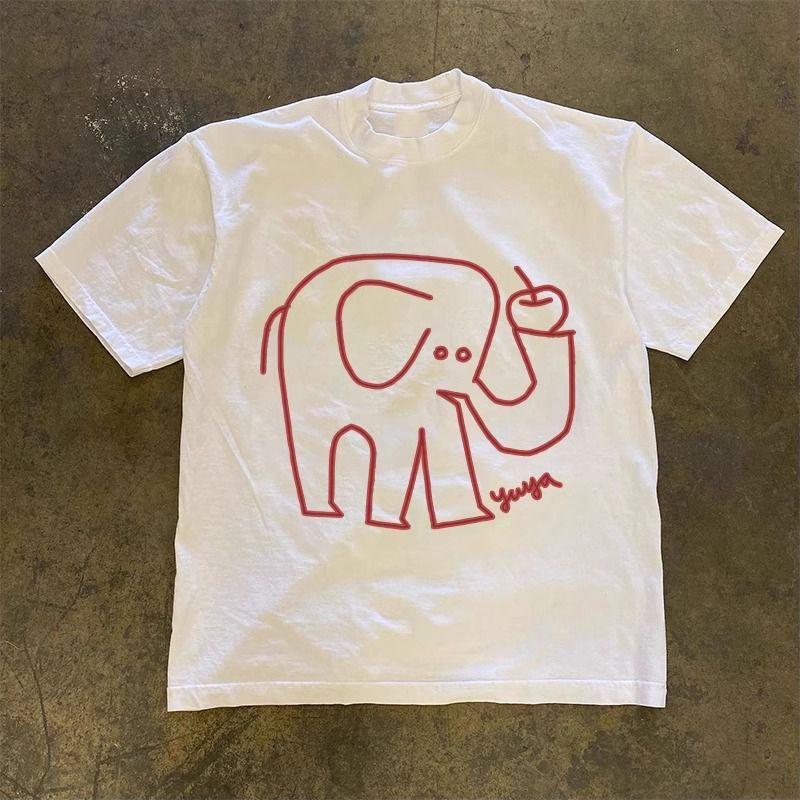 Pure cotton  summer new style cartoon elephant print casual shortsleeved Tshirt for both Unisex and Women XL