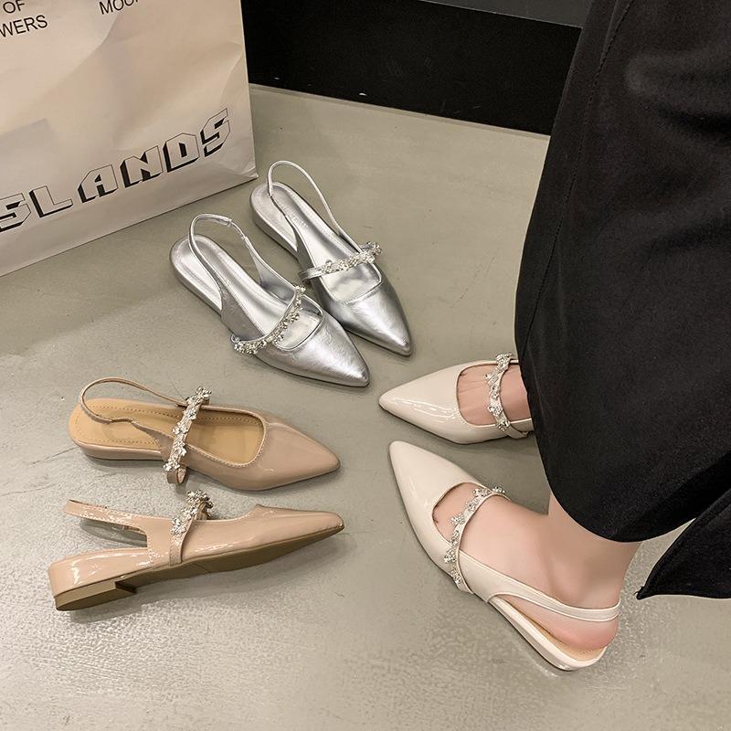 Beautiful Rhinestone Bag Head Sandals Women's New Summer Matching Skirt Elastic Back Strap Pointed Fashion Thin Heel High