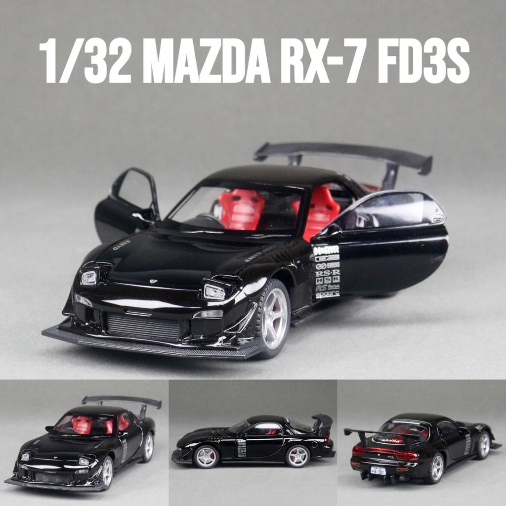 1/32 Mazda RX-7 FD3S Racing Miniature Diecast Toy Car Model Sound & Light Doors Openable Collection Gift for Children Boy Kid
