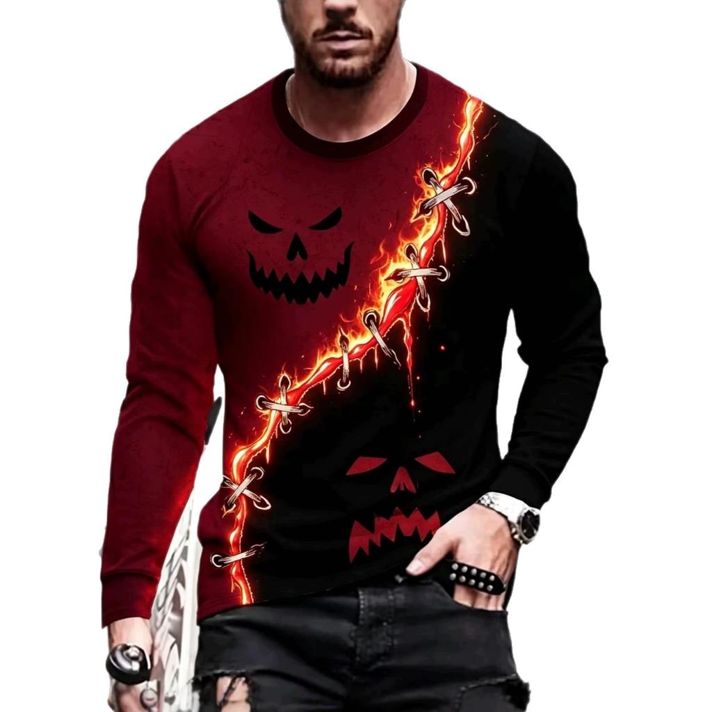 Autumn and Winter Men's 3D Printed Crew Neck Long Sleeve T-Shirt