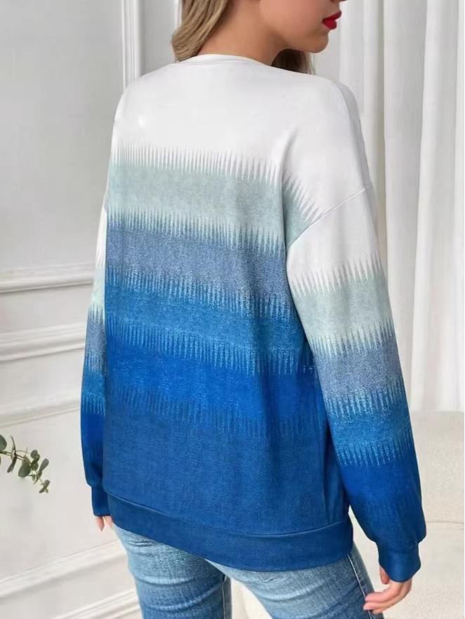 Women's Plus Size Gradient Color Round Neck Long Sleeve Casual Hoodie for Spring and Autumn 2026