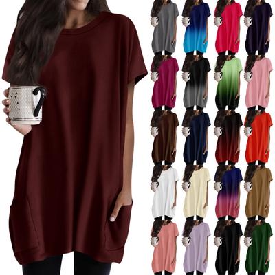 Women'S T Shirt Round Neck Short Sleeves With Pocket Print Regular Fit Tops