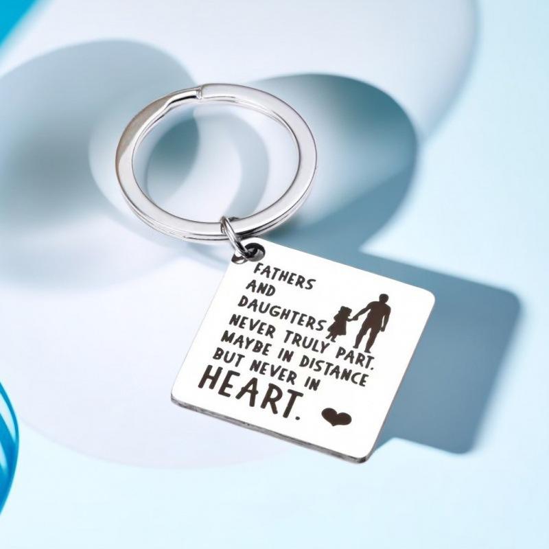 Square Keychain Father and Daughters Gift Stainless Steel Keychain Pendant Stainless Steel Keychain for Backpack Bag Pendant