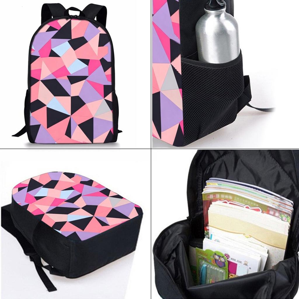 Geometric Triangle Print Three Piece Backpacks Set for Boy and Girls Best Gifts 2D Flat Cartoon School Bag for Children