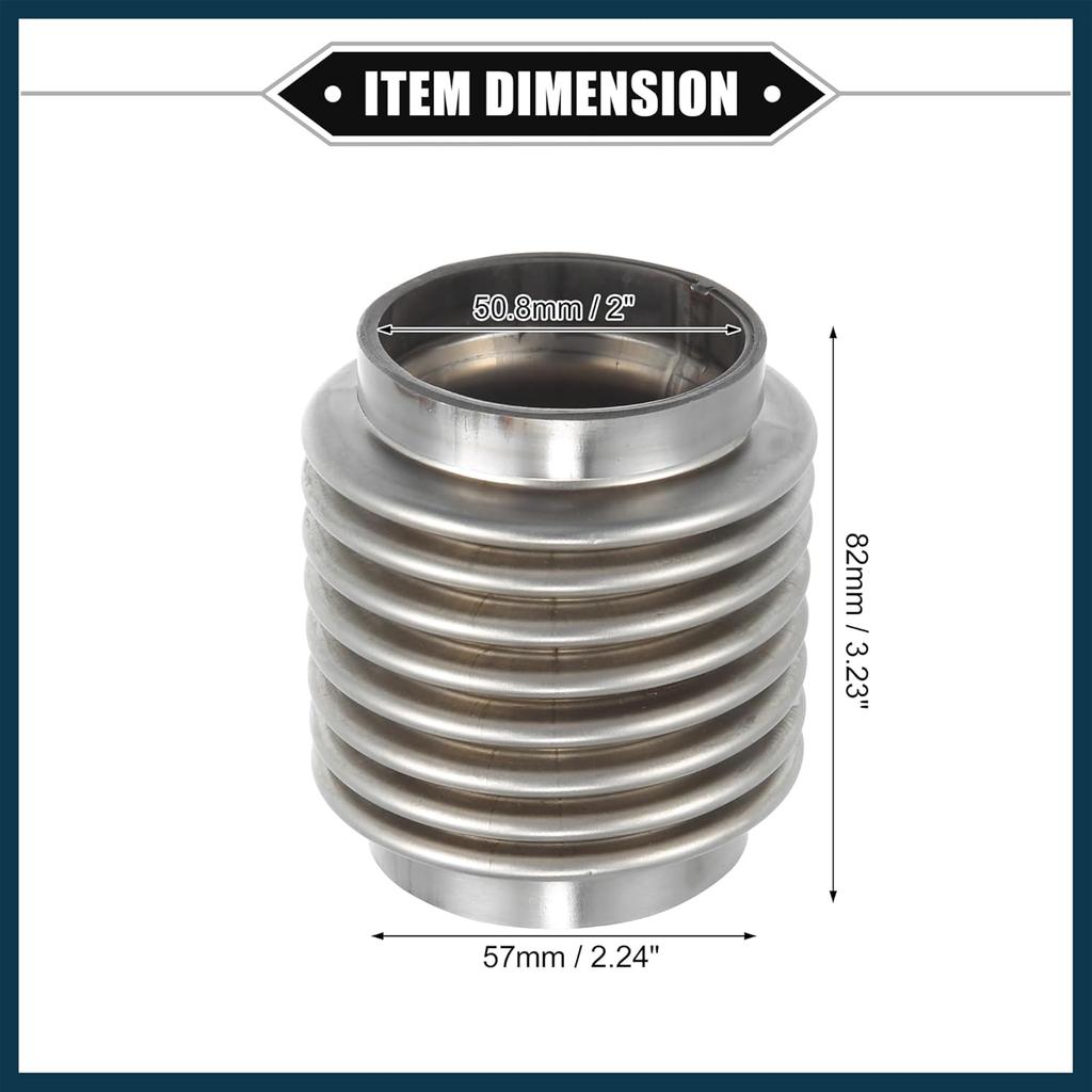 Car Exhaust Flexible Pipe, 50.8x82mm 2"x3.23" Exhaust Flex Connector Pipes Bellows Universal for Car Durable Stainless Steel Silver Tone Automotive